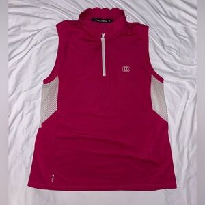 RLX Ralph Lauren Women's Pink half zip Sleeveless Top with scalloped neck Size L